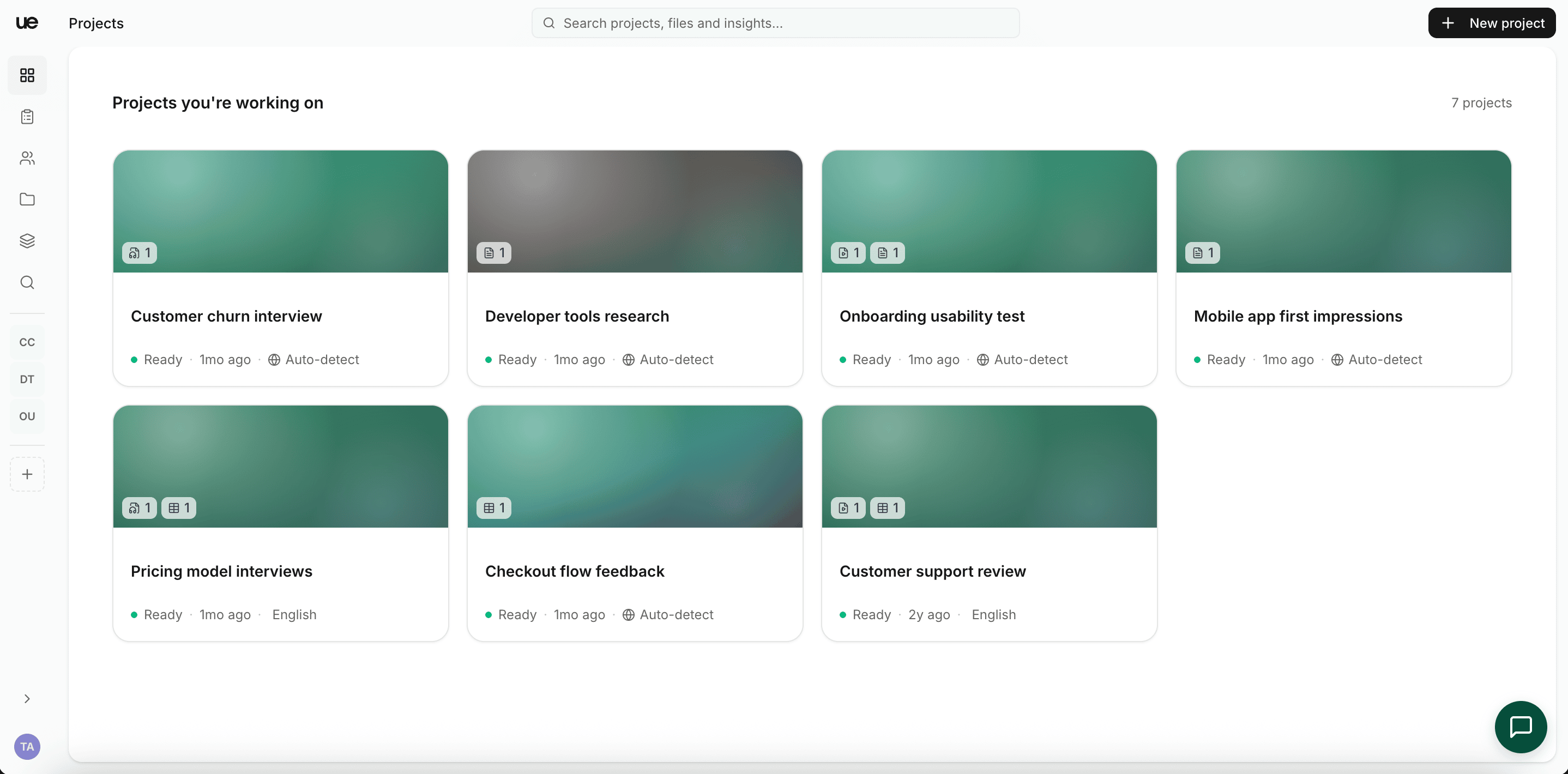 The projects page